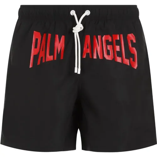 Schwarze Badeshorts Elastischer Bund Rotes Logo , Herren, Größe: L - Palm Angels - Modalova