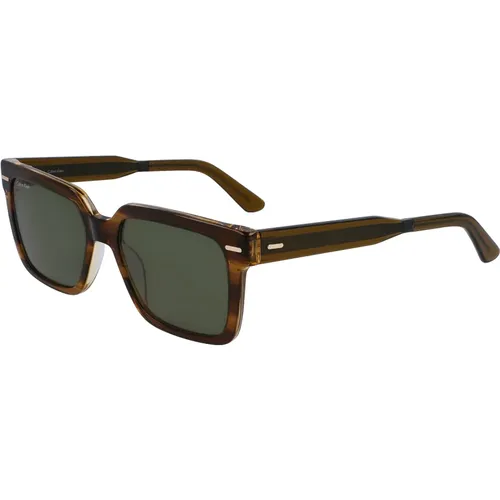 Gestreifte Olive/Grüne Sonnenbrille , Herren, Größe: 55 MM - Calvin Klein - Modalova