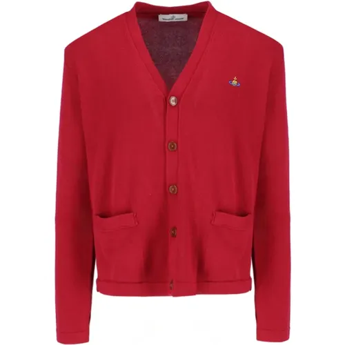 Roter Pullover V-Ausschnitt Logo-Stickerei , Herren, Größe: M - Vivienne Westwood - Modalova