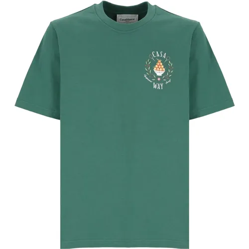 Grünes Baumwoll-T-Shirt mit Casa Way Logo , Herren, Größe: XL - Casablanca - Modalova