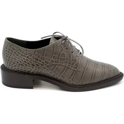 Graue Leder Kroko Stil Oxford Schuhe , Damen, Größe: 39 EU - Walter Steiger - Modalova