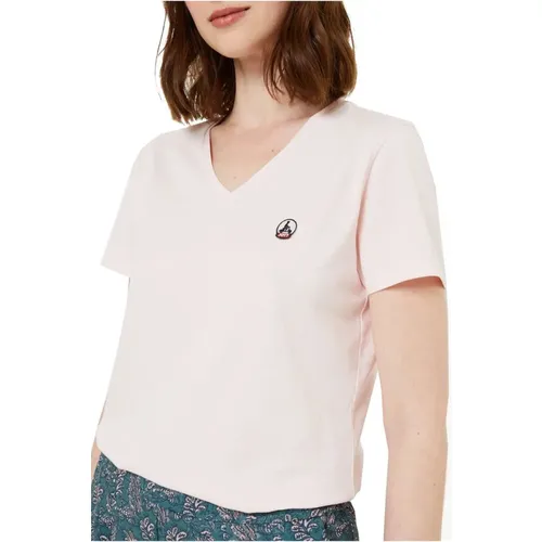 Bio-Baumwoll V-Ausschnitt T-Shirt - Schmeichelhafte Passform , Damen, Größe: M - Jott - Modalova