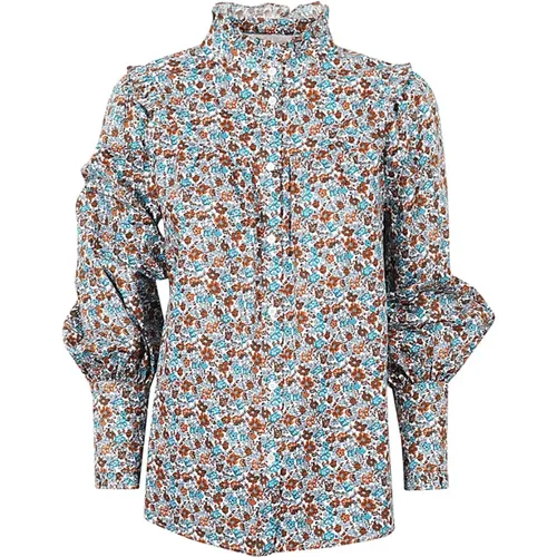 Cotton Patterned Blouse with Ruffled Collar and Puff Sleeves , female, Sizes: 3XS, L, 4XS, 2XS - Max Mara Weekend - Modalova