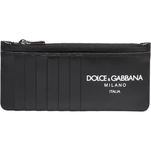 Schwarzes Leder Kreditkartenetui , Herren, Größe: ONE Size - Dolce & Gabbana - Modalova