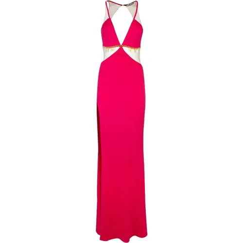 Fuchsia Cut-Out Dress with Deep Side Slit , female, Sizes: S - Elisabetta Franchi - Modalova