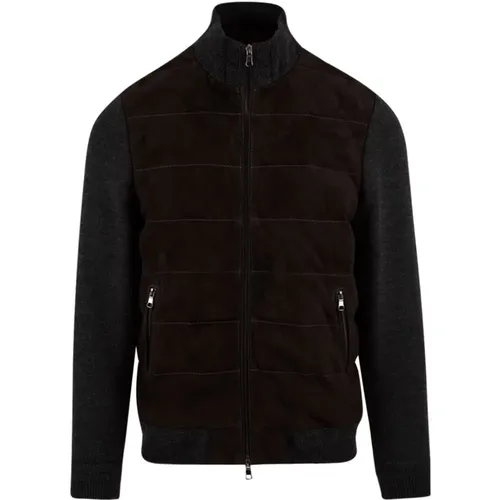 Jasper Knit 618 Brown Leather Coat , male, Sizes: M, 2XL, L, 3XL - The Jack Leathers - Modalova