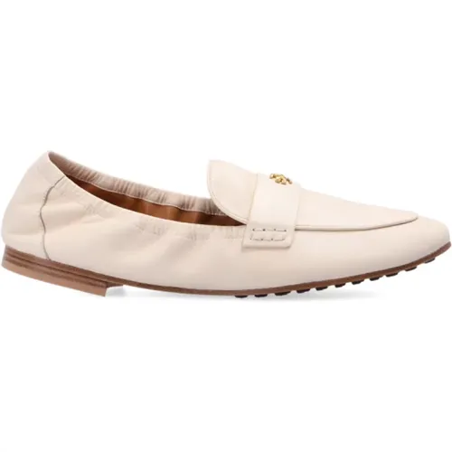 Cream Suede Loafers Gold Logo , female, Sizes: 7 UK - TORY BURCH - Modalova