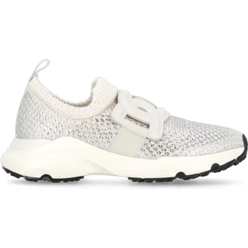 Silver Cotton Sneakers with Leather Detail , female, Sizes: 4 1/2 UK, 5 UK, 3 1/2 UK, 7 UK, 4 UK, 5 1/2 UK - TOD'S - Modalova