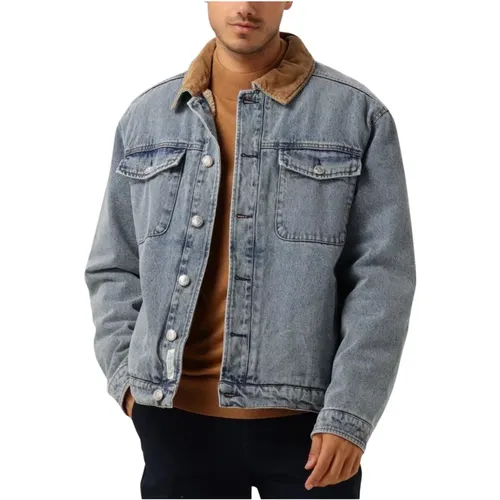 Indigo Teddy Jacke mit Cord Kragen , Herren, Größe: L - Scotch & Soda - Modalova