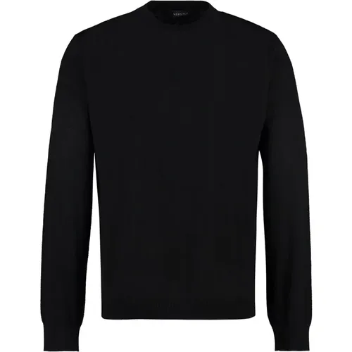 Seiden-Baumwoll-Mischpullover mit gerippten Details , Herren, Größe: XL - Versace - Modalova