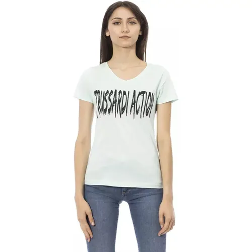 Action Light Blue Cotton V-Neck T-Shirt , female, Sizes: XS, M, XL, L, S, 2XL - Trussardi - Modalova