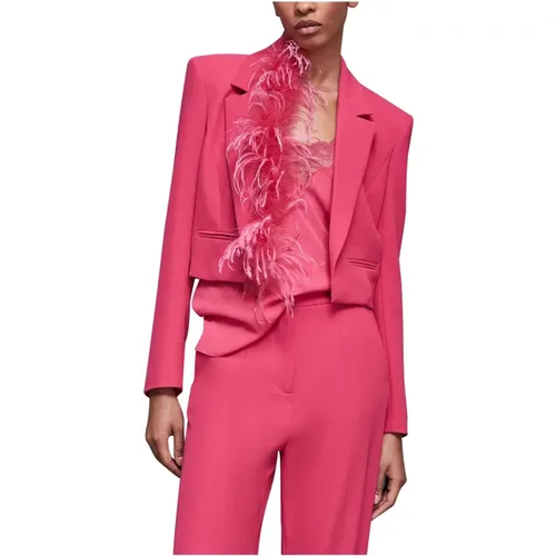 Gekürzter Fuchsia Blazer mit Federbesatz , Damen, Größe: XS - PATRIZIA PEPE - Modalova