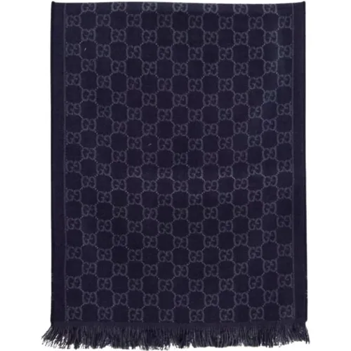 Navy GG Jacquard Silk Pashmina , female, Sizes: ONE SIZE - Gucci - Modalova