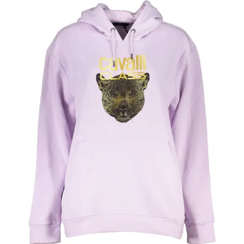 Lila Hoodie mit langen Ärmeln und Logo-Print , Damen, Größe: 2XL - Cavalli Class - Modalova