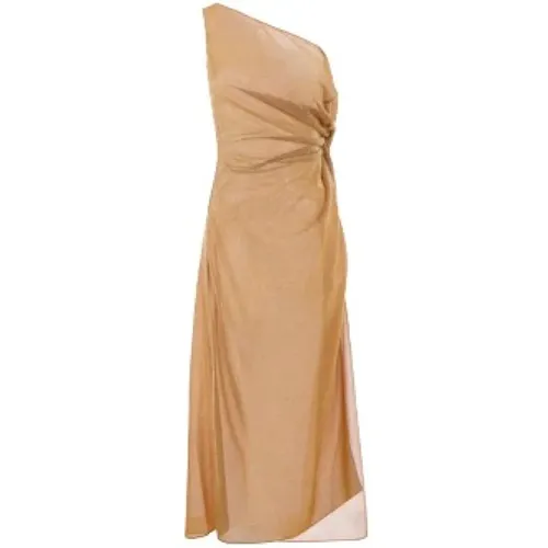 One-shoulder Lurex Dress with Waist Tie and Deep Slit , female, Sizes: M/L - Oseree - Modalova