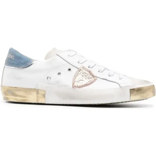 Low Top Sneakers White/Blue , female, Sizes: 6 UK, 7 UK, 4 UK, 5 UK - Philippe Model - Modalova