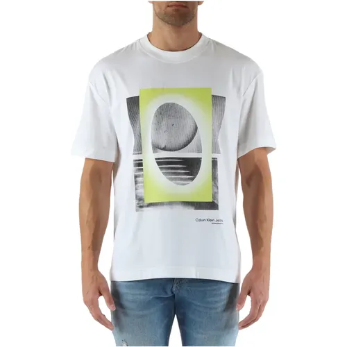 Cotton Front Print T-shirt , male, Sizes: L, S - Calvin Klein Jeans - Modalova