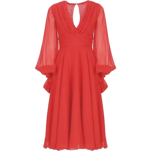 Rotes V-Ausschnitt Kleid mit Schleife , Damen, Größe: M - Atelier Legora - Modalova