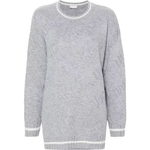 Jacquard Logo Pullover Grau/Weiß , Damen, Größe: L - Liu Jo - Modalova