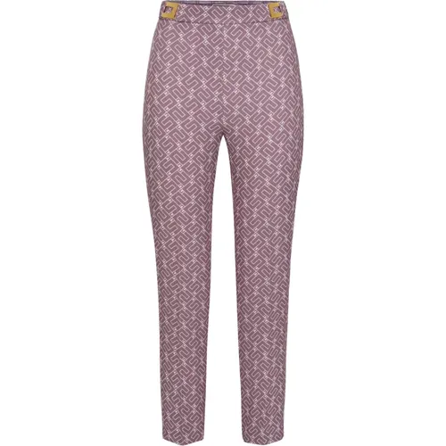 High-waisted Cigarette Trousers with All-Over Logo Print , female, Sizes: S - Elisabetta Franchi - Modalova