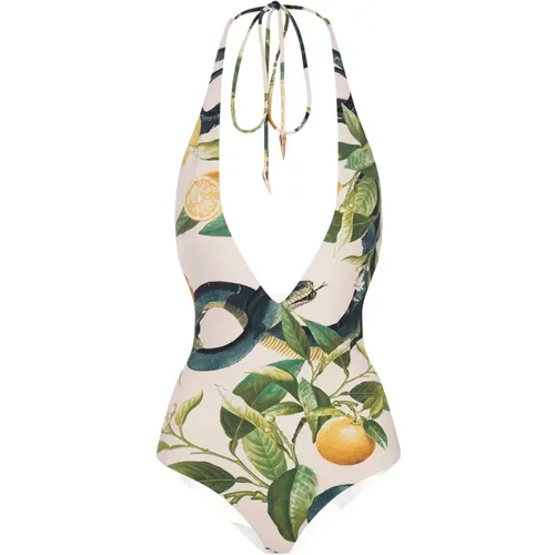 Lace-Up Sleeveless Bodysuit with Lemons Print , female, Sizes: XS, 2XS - Roberto Cavalli - Modalova