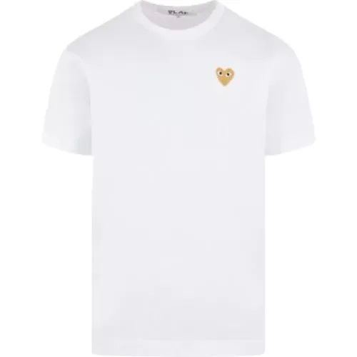 Weißes T-Shirt mit Herz-Logo-Patch , Herren, Größe: L - Comme des Garçons Play - Modalova