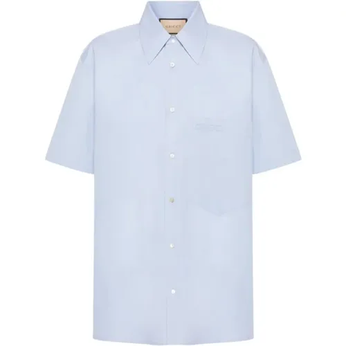 Logo-Embroidered Cotton Shirt , male, Sizes: M, S - Gucci - Modalova