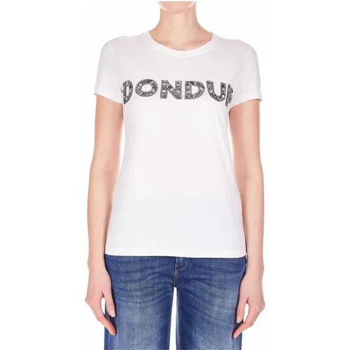 T-Shirt mit Paillettenlogo , Damen, Größe: M - Dondup - Modalova