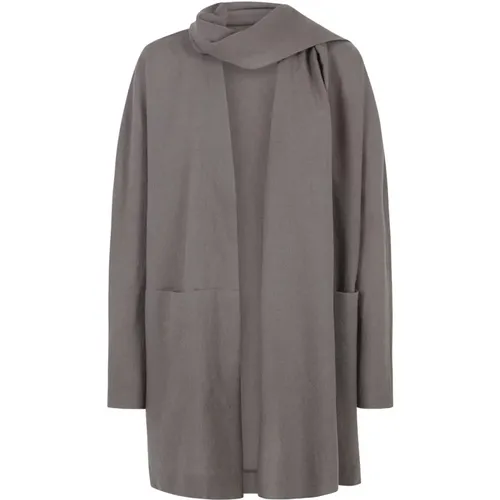 Grey Wool Jacket with Integrated Scarf , female, Sizes: XL, L, 2XL, XS, S, M - Cortana - Modalova