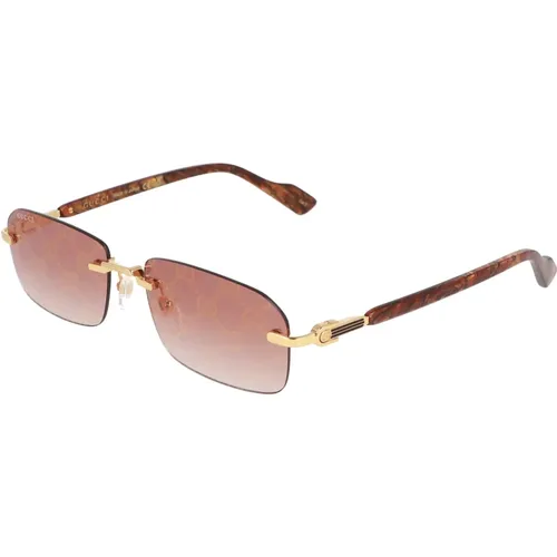 Rechteckige Metallrahmen-Sonnenbrille , unisex, Größe: 56 MM - Gucci - Modalova
