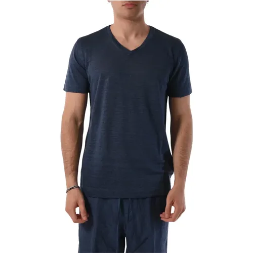 V-Ausschnitt Casual T-Shirt für Männer , Herren, Größe: 2XL - 120% lino - Modalova