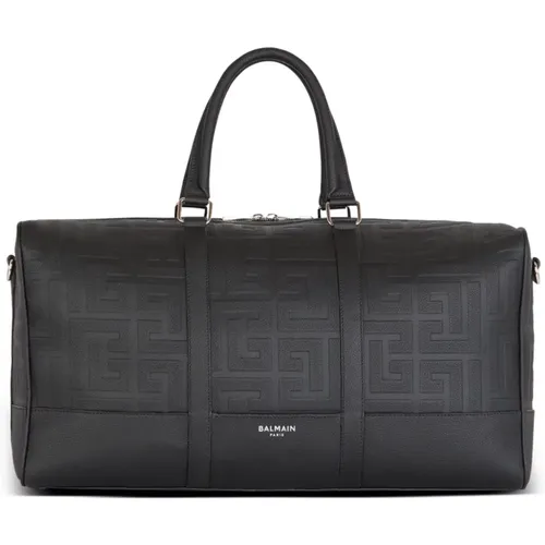 Travel bag in grained leather , male, Sizes: ONE SIZE - Balmain - Modalova