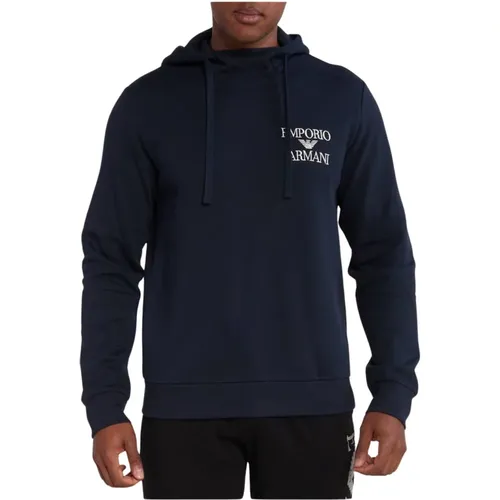 Blaue Kapuzenpullover mit Logo-Stickerei , Herren, Größe: 2XL - Emporio Armani - Modalova