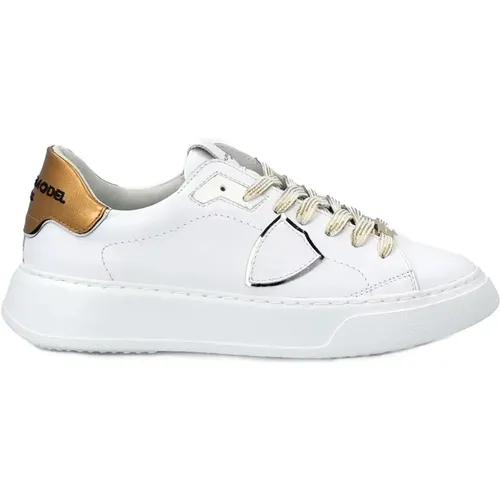 Weiße & Goldene Ledersneakers , Damen, Größe: 36 EU - Philippe Model - Modalova