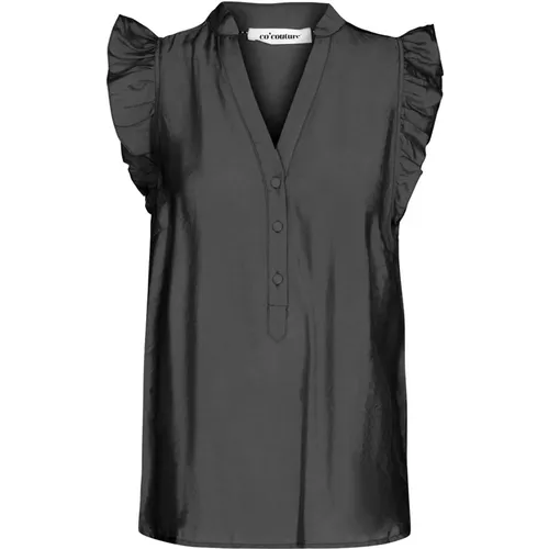 Frill Top Blouse with V-Neck , female, Sizes: M, L - Co'Couture - Modalova