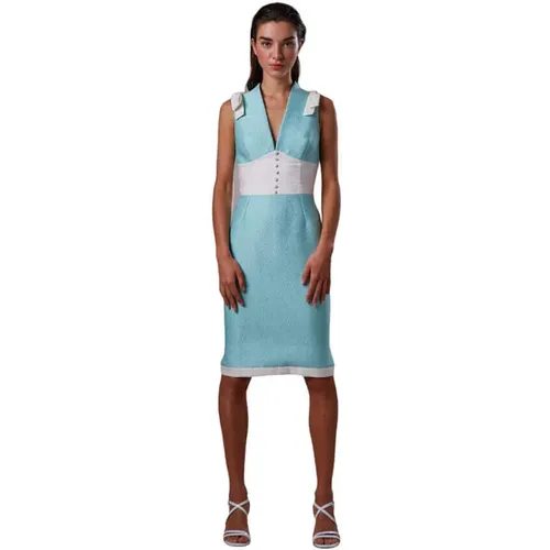 Turquoise and White Dress - 46 , female, Sizes: L, 3XL - Moskada - Modalova