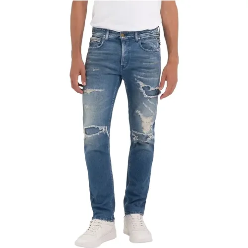 Blaue Ripped Jeans mit Taschen , Herren, Größe: W33 - Replay - Modalova