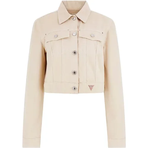 Klassische Crop Jacke in Creme , Damen, Größe: S - Guess - Modalova