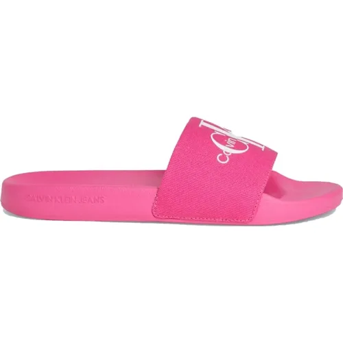 Fuchsia White Monogram Slippers , female, Sizes: 4 UK - Calvin Klein Jeans - Modalova