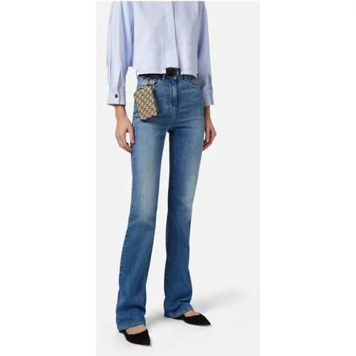 Blaue Flare Baumwollstretch-Jeans - Elisabetta Franchi - Modalova