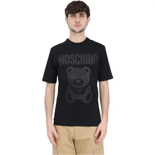 Herren Schwarzes T-Shirt aus Bio-Baumwolle mit Teddybär-Print , Herren, Größe: S - Moschino - Modalova