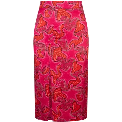 Pink Star Print Silk Midi Skirt , female, Sizes: XS, S, 2XS - Alessandro Enriquez - Modalova