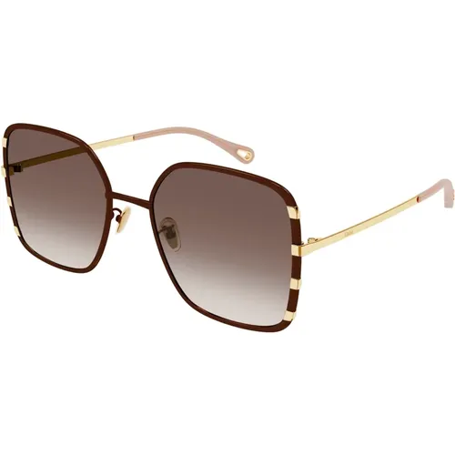 Braun Goldene Oversize Quadratische Sonnenbrille - Chloé - Modalova