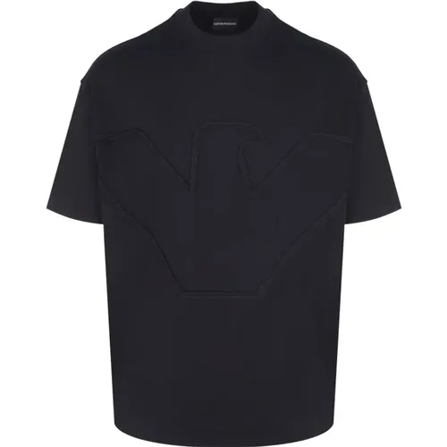Navy Cotton T-Shirt with Iconic Logo , male, Sizes: M - Emporio Armani - Modalova
