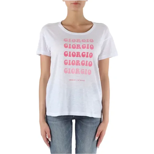 Flame Cotton Logo Print T-shirt , Damen, Größe: S - Armani Exchange - Modalova