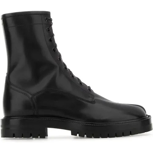 Schwarze Leder Tabi Stiefeletten - Maison Margiela - Modalova