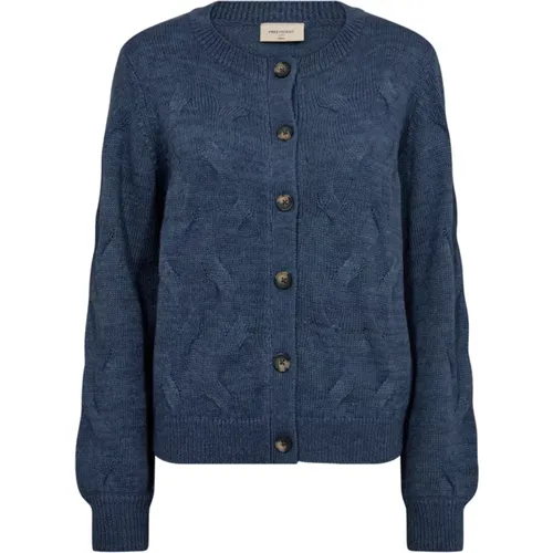 Indigo Zopfmuster-Strickjacke , Damen, Größe: 2XL - FREEQUENT - Modalova