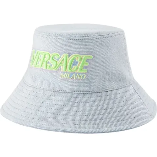 Bestickter Logo Bucket Hat - Denim , Herren, Größe: 58 CM - Versace - Modalova