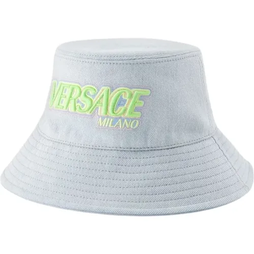 Bestickter Logo Bucket Hat - Denim , Herren, Größe: 59 CM - Versace - Modalova