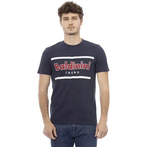 Blaues Baumwoll-T-Shirt mit Frontdruck , Herren, Größe: XL - Baldinini - Modalova